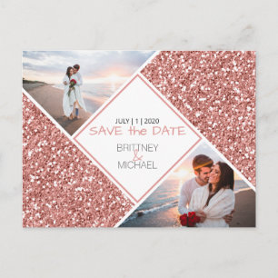 Carte Postale Faire-part Rose Gold Parties scintillant Photo Enregistrer la