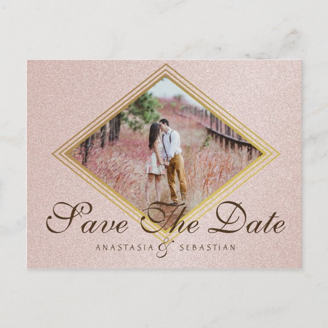 Carte Postale Faire-part Rose Gold Photo Wedding Enregistrer La Date (Devant)