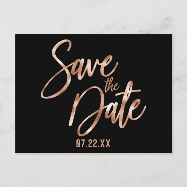 Carte Postale Faire-part Rose Gold Typographie moderne Mariage Enregistrer  (Devant)