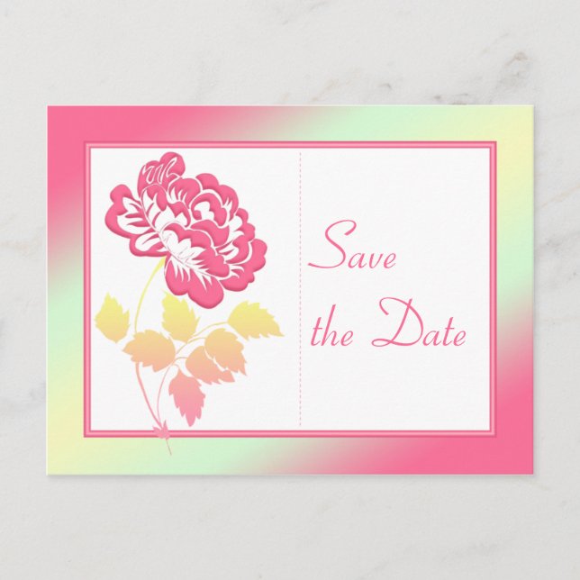Carte Postale Faire-part Rose, Jaune et Flore verte Enregistrer la date (Devant)
