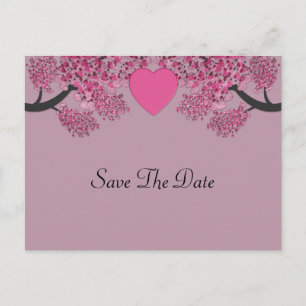 Carte Postale Faire-part Rose Mauve Velours Arbre de Coeur Mariage