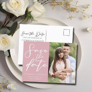 Carte Postale Faire-part Rose Poussiéreux Couple Photo Enregistrer la Date