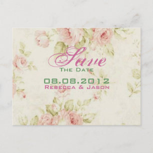 Carte Postale Faire-part Rose rose Floral vintage mariage Enregistrer La da