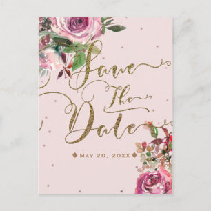 Carte Postale Faire-part Rose rose rose vif or Floral moderne Enregistrer l