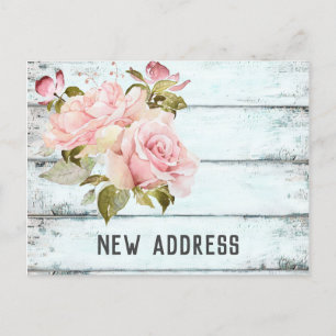 Carte Postale Faire-part Rose Roses Russe Aqua Fence Nouvelle adresse