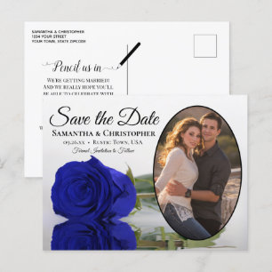 Carte Postale Faire-part Rose Royal Blue Oval Photo Wedding Enregistrer La