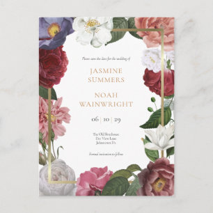 Carte Postale Faire-part Rose Treillage Faux Gold Foil Enregistrer la date