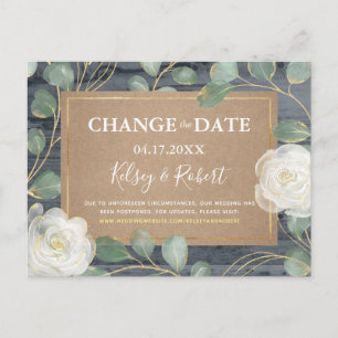 Carte Postale Faire-part Rose vert bois rustique Mariage Modifier la date