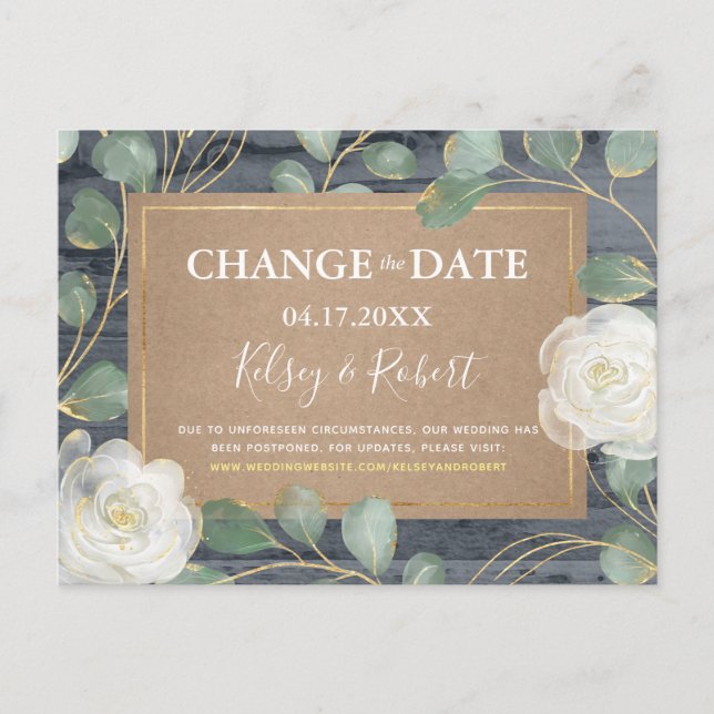 Carte Postale Faire-part Rose vert bois rustique Mariage Modifier la date (Devant)