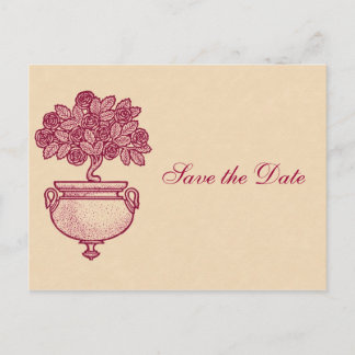 Carte Postale Faire-part Rosebush Bourgogne sur crème Enregistrer la date C