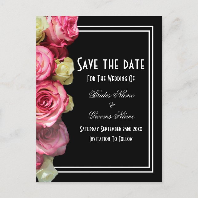 Carte Postale Faire-part Roses au mariage noir enregistrer la date (Devant)