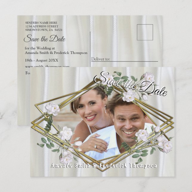 Carte Postale Faire-part Roses d'aquarelle blanche peints sur la soie de ch (Devant / Derrière)