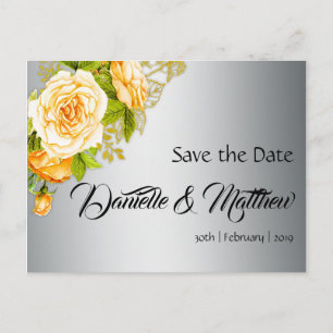 Carte Postale Faire-part Roses d'or et mariage d'argent Enregistrer la date