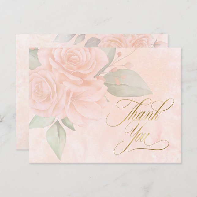 Carte Postale Faire-part Roses Douce Blush Mariage Remerciements ID828 (Devant / Derrière)