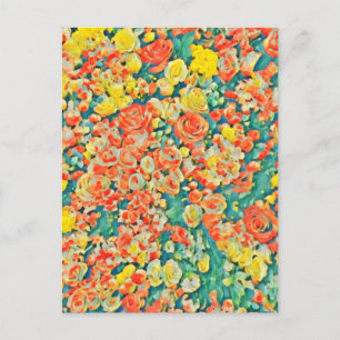 Carte Postale Faire-part Roses Fleuris Jardin de Soleil Vintage