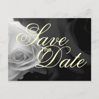 Carte Postale Faire-part Roses noires et blanches sauvez la date