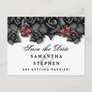Carte Postale Faire-part Roses rouges blanches noires Halloween Date de sau