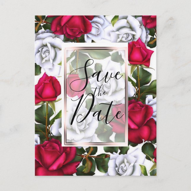 Carte Postale Faire-part Roses Rouges & Blanches Shabby Chic Glam Enregistr (Devant)