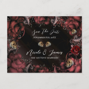 Carte Postale Faire-part Roses rouges marron rust squelettes Gothique Enreg