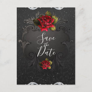 Carte Postale Faire-part Roses rouges ornementales Vintages noires Enregist