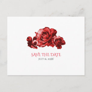 Carte Postale Faire-part Roses Vintage Aquarelle Rouge Mariage Enregistrez 