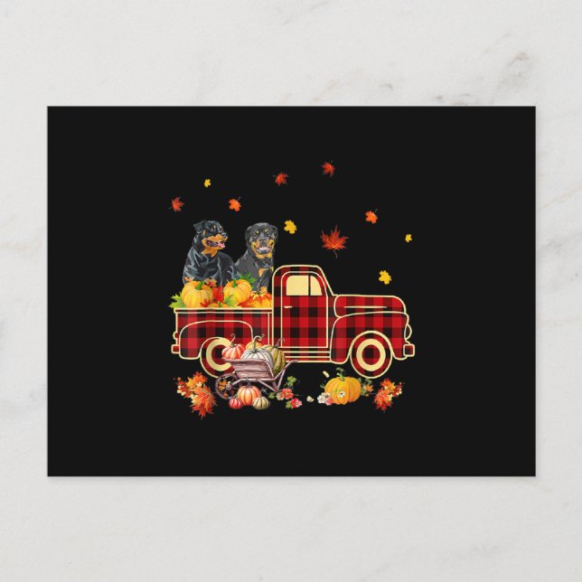 Carte Postale Faire-part Rottweiler Citrouille Camion Automne Leaf Thanksgi (Devant)