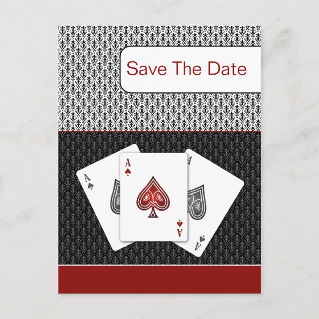 Carte Postale Faire-part rouge 3 as mariage Vegas save the date (Devant)