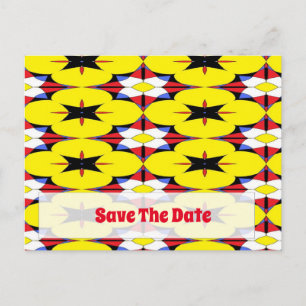 Carte Postale Faire-part Rouge, Jaune, Noir et Bleu Floral kaléidoscope 82