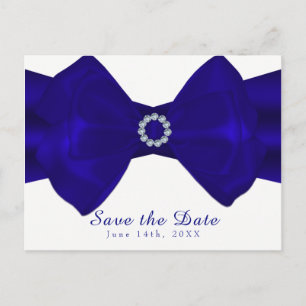 Carte Postale Faire-part Royal Blue Ribbon & Diamonds Enregistrer la date E