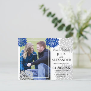 Carte Postale Faire-part Royal Blue Silver Floral Burst Photo Enregistrer L