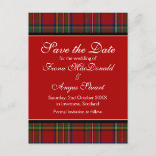 Carte Postale Faire-part Royal Stuart Tartan Wedding Enregistrer la date Ca
