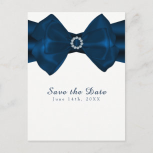 Carte Postale Faire-part Ruban Bleu & Diamants Élégant Glam Enregistrer la