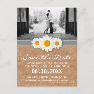 Carte Postale Faire-part Ruban de marguerite - Burlap gris et blanc Enregis