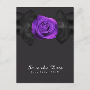 Carte Postale Faire-part Ruban noir et rose violette, date de sauvegarde, T