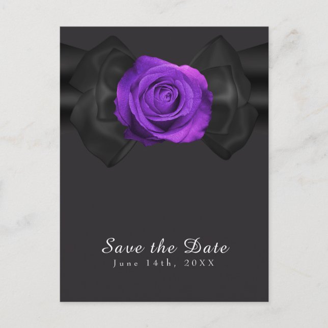 Carte Postale Faire-part Ruban noir & Rose violette Save the Date TOUTE COU (Devant)