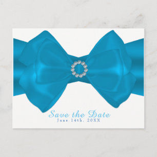 Carte Postale Faire-part Rubans Bleus & Diamants Élégant Glam Enregistrer l