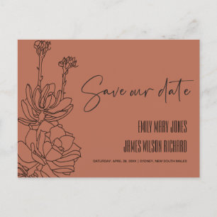 CARTE POSTALE FAIRE-PART RUST DESERT CACTI SUCCULENT SKETCH ENREGISTRER LA