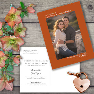 Carte Postale Faire-part Rust Orange Minimaliste Photo Mariage Enregistrer