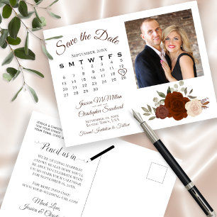 Carte Postale Faire-part Rust Orange Roses Photo & Calendar Save the Date