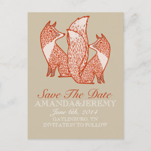 Carte Postale Faire-part Rust Red et ivoire renards Enregistrer la date