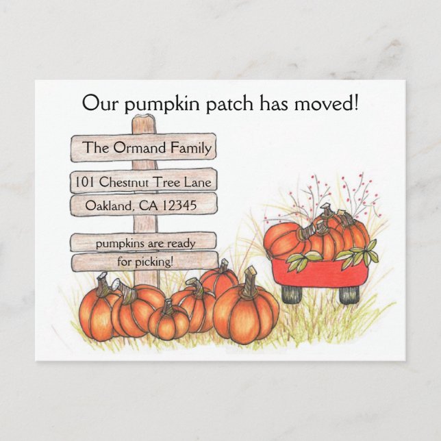 Carte Postale Faire-part Rustic Automne Nouveau patch Citrouille d'adresse (Devant)