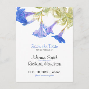 Carte Postale Faire-part Rustic Blue Floral Wedding Enregistrer la date Car