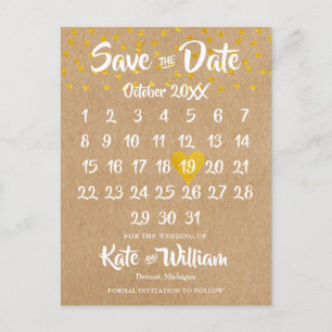 Carte Postale Faire-part Rustic Boho Heart Calendar Photo Enregistrer la da