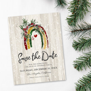 Carte Postale Faire-part Rustic Boho Rainbow Christmas Party Enregistrer la