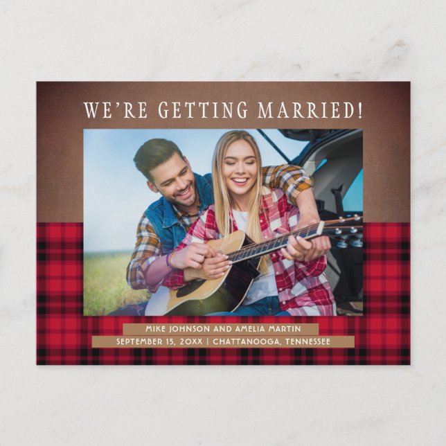 Carte Postale Faire-part Rustic Buffalo Plaid Mariage Save Date Photo (Devant)