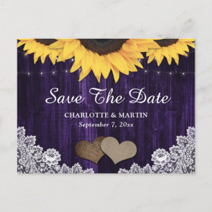 Carte Postale Faire-part Rustic Chic Sunflower Violet Mariage Enregistrer L