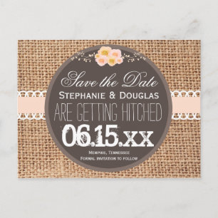 Carte Postale Faire-part Rustic Country Burlap Dentelle Enregistrer la date