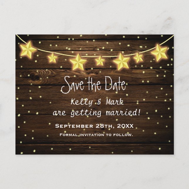 Carte Postale Faire-part Rustic Country Star Lights Enregistrer La Date Car (Devant)