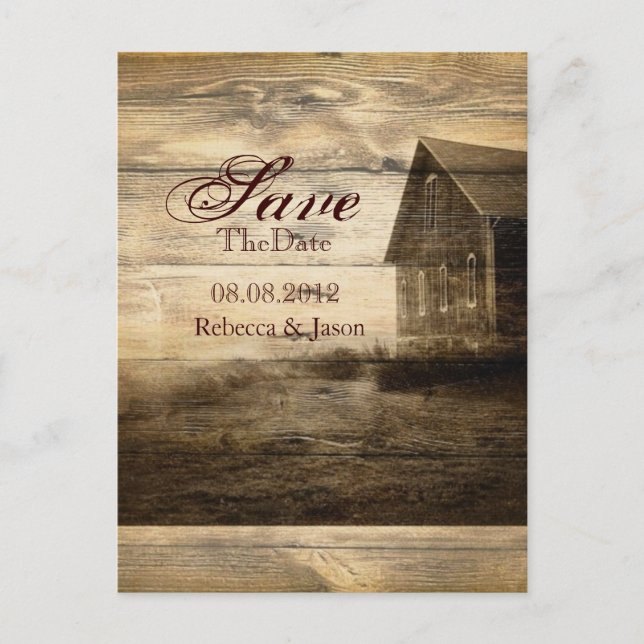 Carte Postale Faire-part Rustic Country Wood Grange Mariage enregistrer la  (Devant)