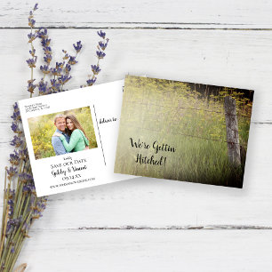 Carte Postale Faire-part Rustic Fence Post et Mariage campagnard Fleur sauv